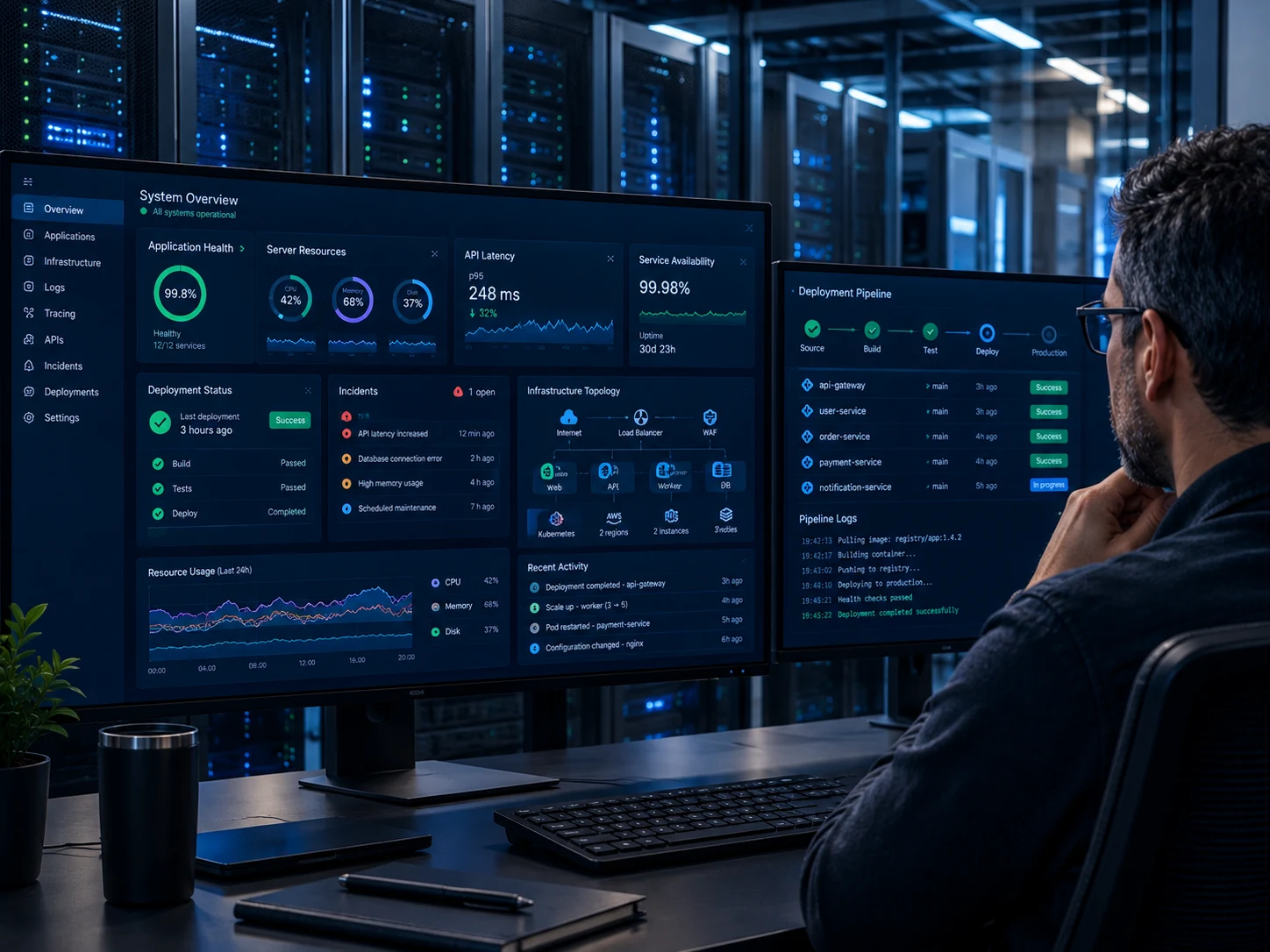 Painel de monitoramento de infraestrutura cloud e deploy