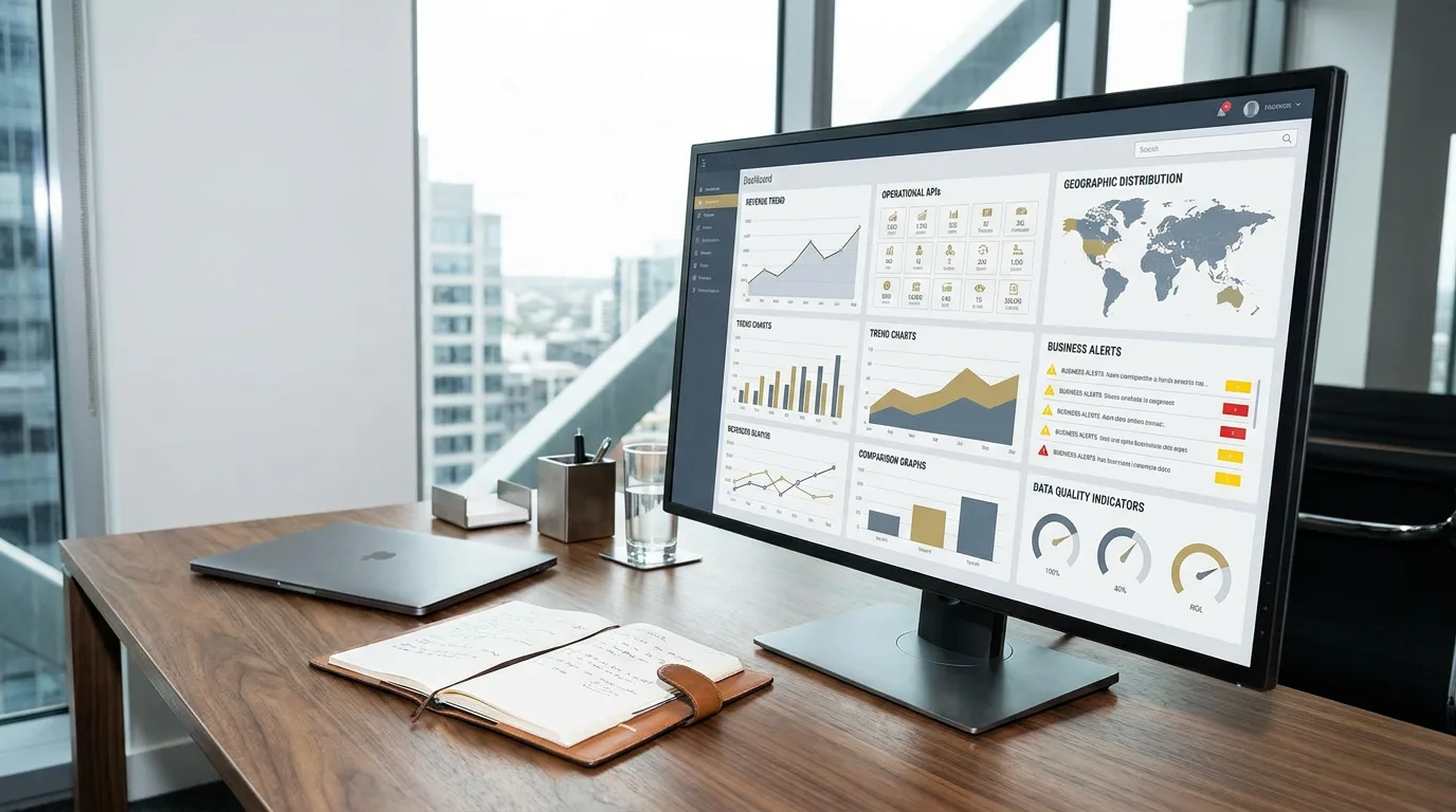 Dashboard de BI com gráficos de indicadores de negócio